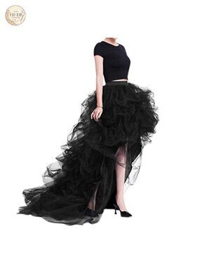 High Low Ruffled Tulle Skirt Floor Length Train Formal Party